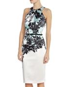 Romwe White Halter Floral Backless Slim Dress