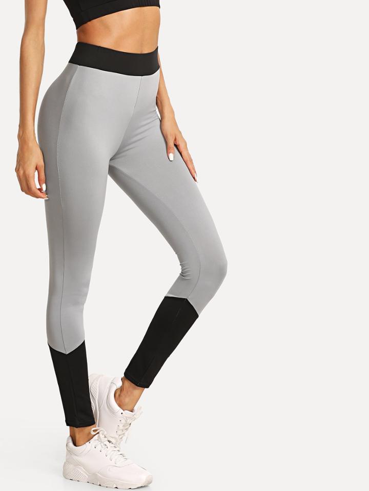 Romwe Elastic Waist Color Block Leggings