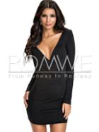 Romwe Black Long Sleeve V-neck Wrap Front Dress