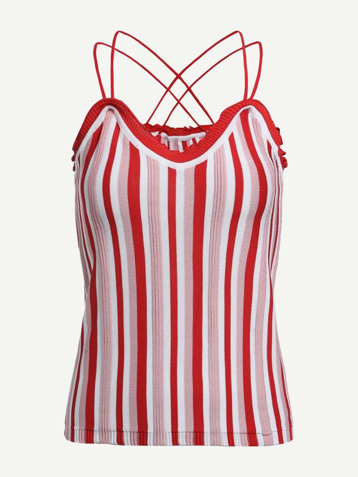 Romwe Striped Criss Cross Cami Top