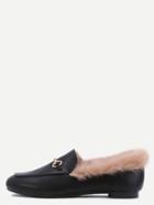 Romwe Black Pu Genuine Fur Lined Loafers