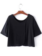 Romwe Black Short Sleeve Wrap Front Convertible Casual T-shirt