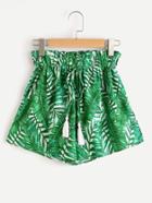 Romwe Palm Leaf Print Tassel Tie Shorts