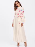 Romwe Layered Bell Sleeve Floral Hijab Evening Dress