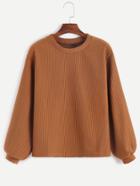 Romwe Khaki Long Sleeve Ribbed Sweatshirt