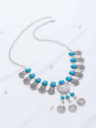 Romwe Turquoise Coin Detail Statement Necklace