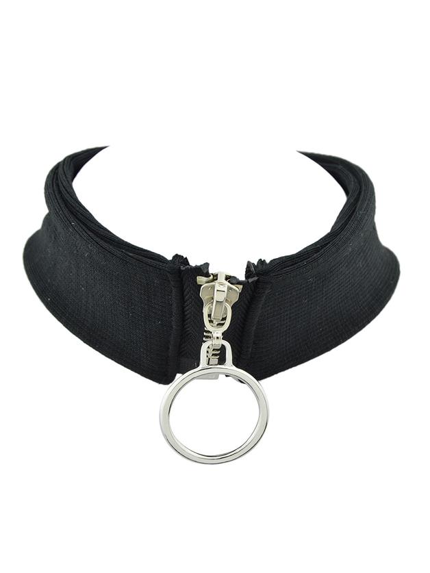 Romwe Black Elastic Rope Wide Choker Zipper Necklaces