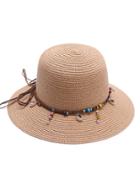 Romwe Camel Beaded Detail Straw Hat