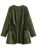 Romwe Olive Green Drape Collar Drawstring Coat