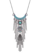 Romwe Silver Chain Fringe Turquoise Vintage Pendant Necklace