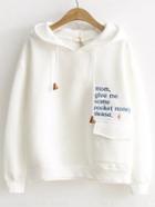 Romwe White Letter Embroidery Hooded Sweatshirt With Pocket