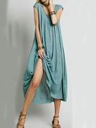 Romwe Cap Sleeve Long Swing Dress