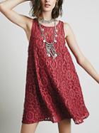 Romwe Sleeveless Lace Trapeze Red Dress