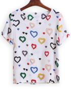 Romwe Hearts Print Loose T-shirt