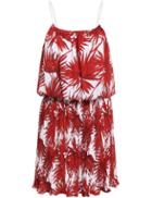 Romwe Spaghetti Strap Leaves Print Chiffon Red Dress