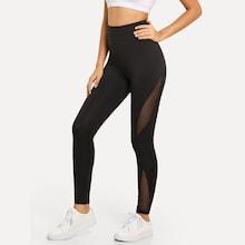 Romwe Wide Waistband Mesh Insert Leggings