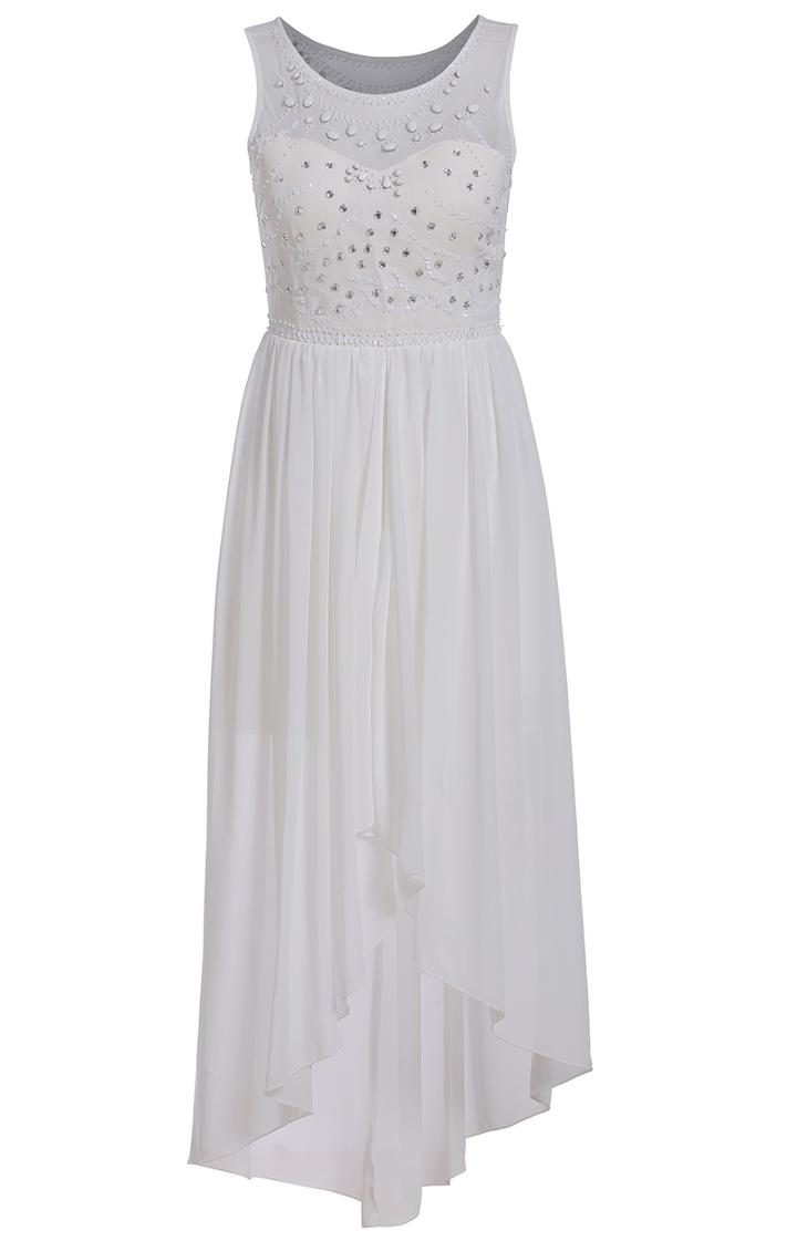 Romwe Sleeveless Bead Pleated High Low Dress