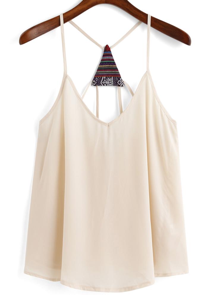 Romwe Spaghetti Strap Chiffon Apricot Cami Top