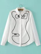 Romwe Abstract Embroidered White Blouse