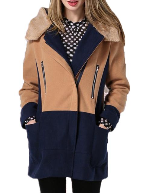 Romwe Color-block Hooded Pockets Zipper Coat