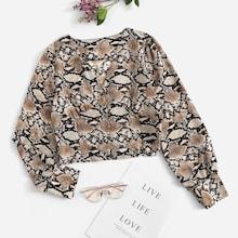 Romwe Snake Print Single Breasted Blouse