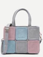 Romwe Color Block Sudoku Patch Mini Handbag With Strap