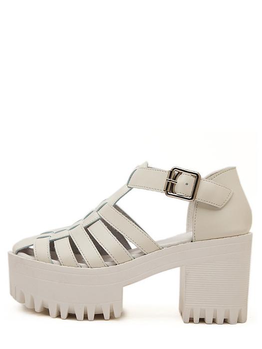 Romwe White Lug Sole Cut Out Chunky Sandals