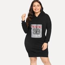 Romwe Plus Letter Pattern Drawstring Detail Sweatshirt Dress
