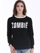 Romwe Black Long Sleeve Zombie Print Sweatshirt