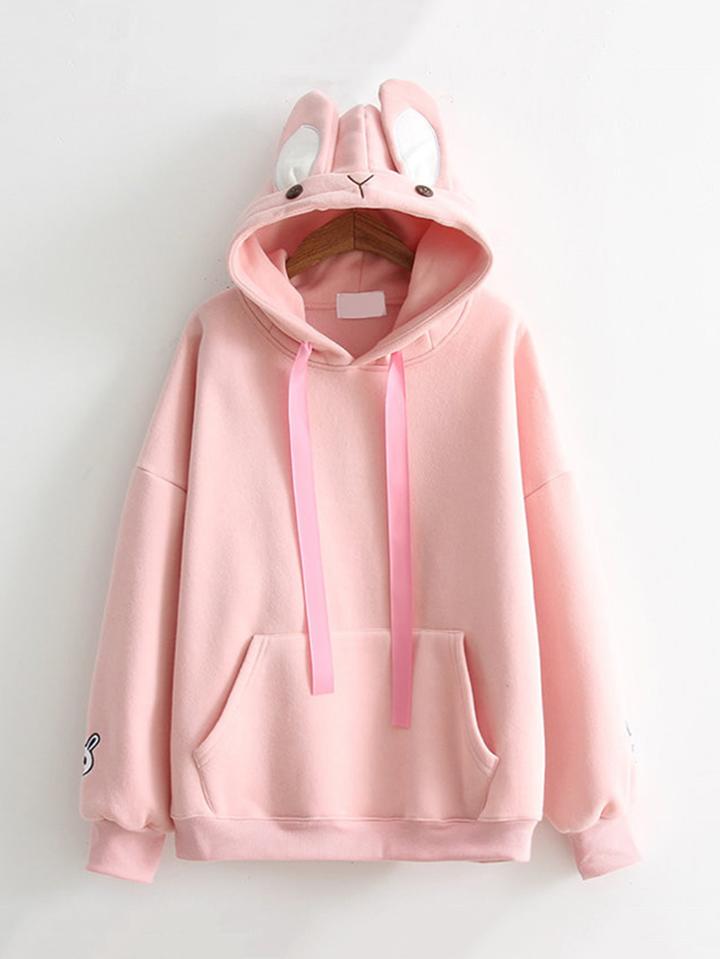 Romwe Kangaroo Pocket Rabbit Design Hoodie