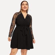 Romwe Plus Contrast Lace Surplice Front Dress