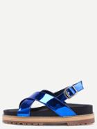 Romwe Blue Peep Toe Crisscross Flatform Slingback Sandals