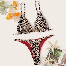 Romwe Leopard Triangle Top With High Cut Bikini