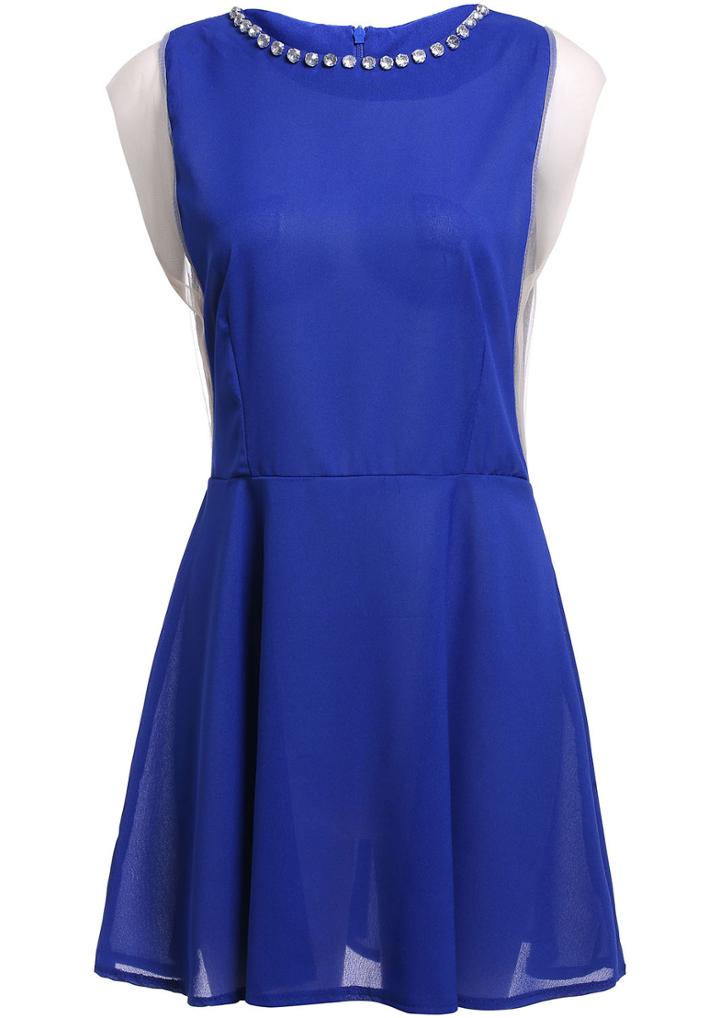 Romwe Rhinestone Cap Sleeve Dress