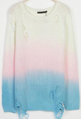 Romwe Color Block Hollow Sweater