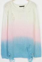 Romwe Color Block Hollow Sweater