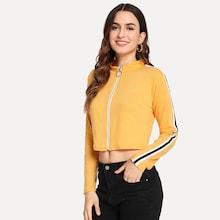 Romwe Striped Tape Panel Zip Up Tee