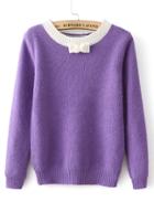 Romwe Bow Decoration Knit Purple Sweater