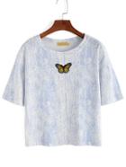 Romwe Embroidered Butterfly T-shirt - Blue
