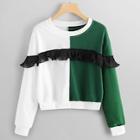 Romwe Cut And Sew Ruffle Trim Sweatshirt