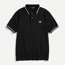 Romwe Guys Striped Trim Embroidered Polo Shirt