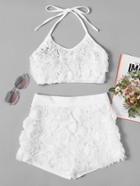 Romwe Stereo Flowers Halter Top With Shorts