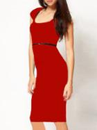 Romwe Square Neck Sheath Red Dress