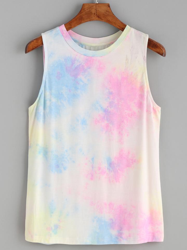 Romwe Watercolor Print Round Neck Tank Top