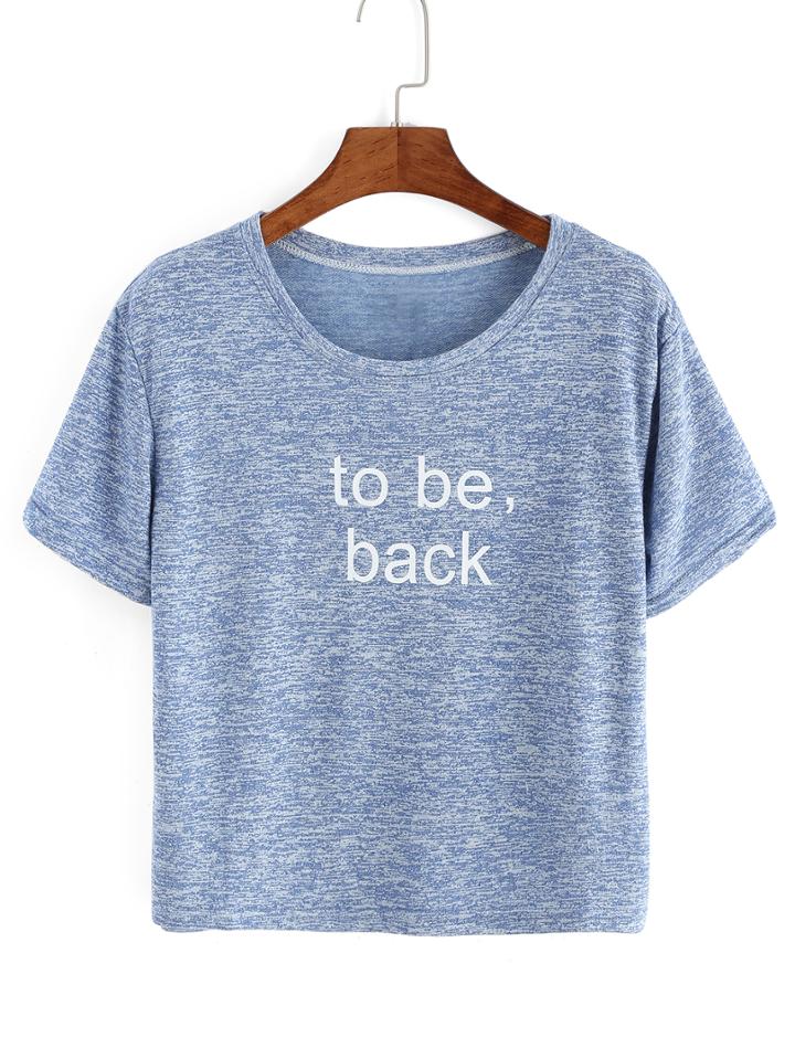 Romwe Letters Print Blue T-shirt