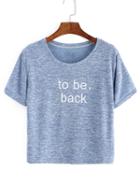 Romwe Letters Print Blue T-shirt
