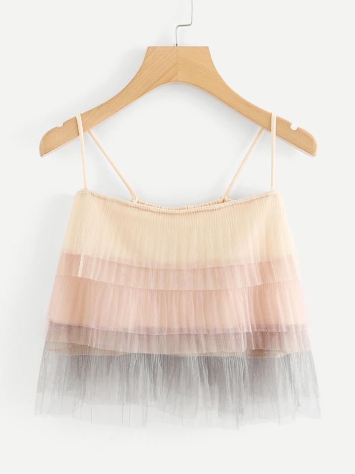 Romwe Tiered Mesh Cami Top