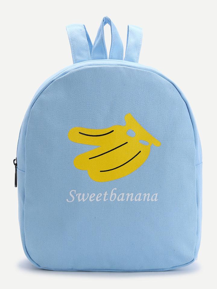 Romwe Blue Banana Print Canvas Backpack