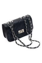 Romwe Double Chain Straps Buckled Bag