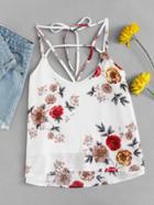 Romwe Floral Print Cut Out Cami Top